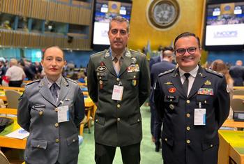Major Lígia Pinheiro, da PM São Paulo; Gen. Rabelo, chefe da delegação; e Coronel Leonardo Siqueira dos Santos, da PM DF