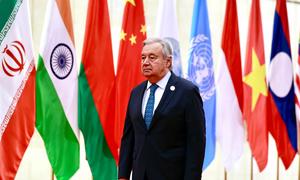 UN Secretary-General António Guterres at the Shanghai Cooperation Organization Summit in Tianjin, China.