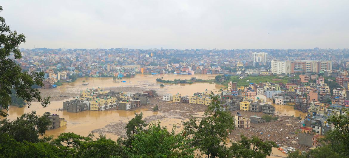 A view of flooded areas of southern Kathmandu, the capital of Nepal, following heavy rainfall lasting several days across the country.