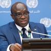 مندوب غانا الدائم لدى الأمم المتحدة، السفير هارولد أدلاي أجيمان متحدثا إلى الصحفيين في نيويورك عن برنامج رئاسة بلاده لمجلس الأمن خلال شهر نوفمبر 2022.