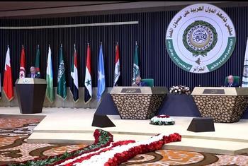 الأمين العام متحدثا في الجلسة الافتتاحية لفعاليات القمة العربية في الجزائر(1 نوفمبر 2022).