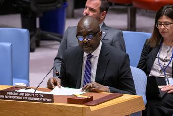 Adedeji Ebo, Director and Deputy to the High Representative of the UN Office for Disarmament Affairs, briefs the Security Council.