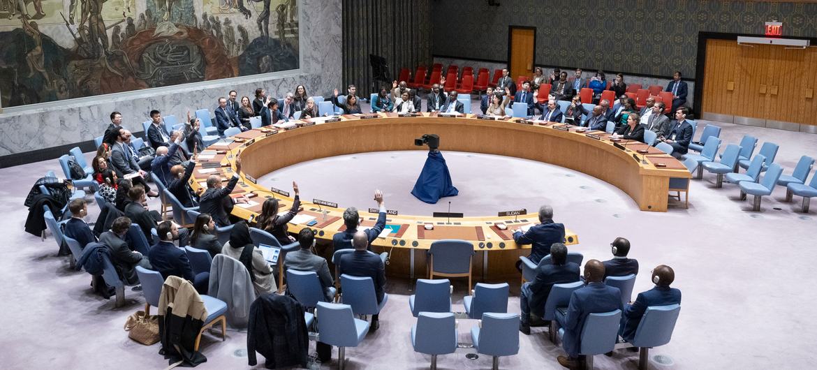 Security Council members vote on the resolution to close the UN political mission in Sudan.