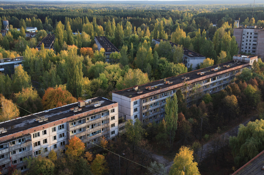 Bâtiments abandonnés à Pripyat, à deux kilomètres de la centrale nucléaire de Tchernobyl, en Ukraine.
