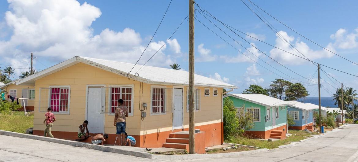 Prefabricated homes built in Orange Hill resettlement area, in northeast Saint Vincent, to house some people who lived in areas declared unsuitable for habitation after the eruptions of the La Soufriere volcano in 2021.