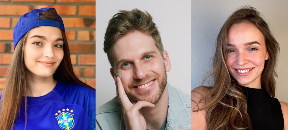 Os criadores de conteúdo Ekaterina Puchkova (esquerda), Paul Cabannes (meio), Bridget Fancy (direita)