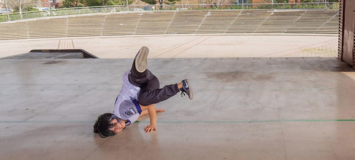 Afghanistan’s first female breakdancer, Manizha Talash, practises during a training session.