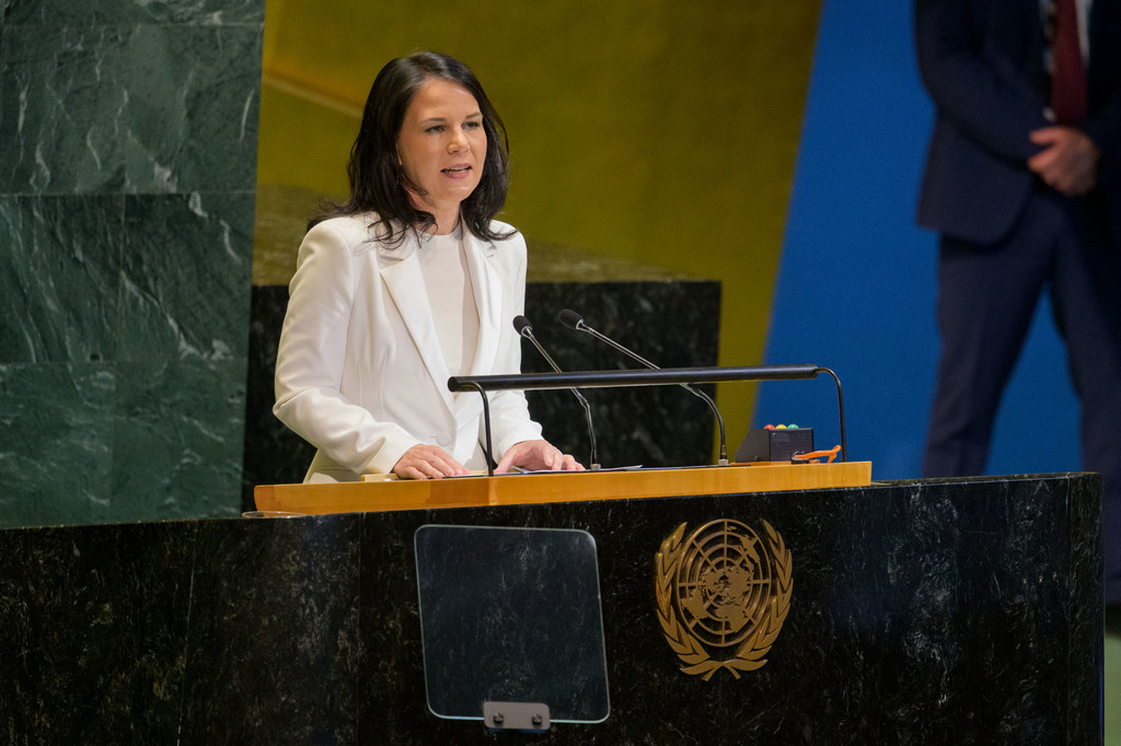 Annalena Baerbock, Rais Mteule wa mkutano wa 80 wa Baraza Kuu la Umoja wa Mataifa, UNGA80 akihutubia wajumbe katika Baraza Kuu.