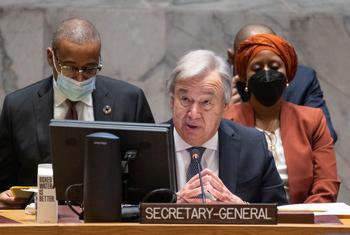 Katibu Mkuu António Guterres akihutubia mjada wa wazi wa Baraza la Usalama kuhusu ujunzi wa amani na amani endelevu