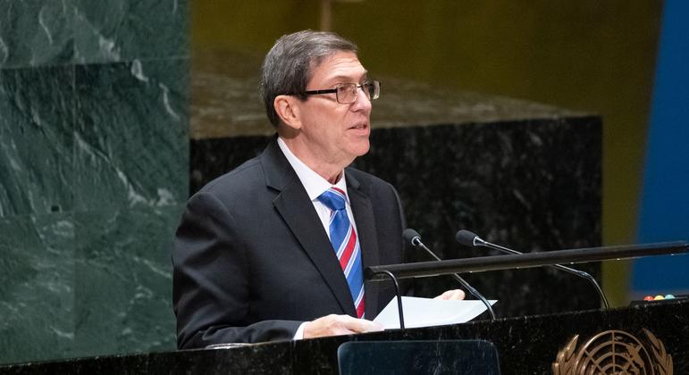 古巴外交部长罗德里格斯在联合国大会发言。