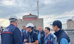 IAEA Director General Rafael Mariano Grossi (centre) visits the Zaporizhzhya Nuclear Power Plant in Ukraine.