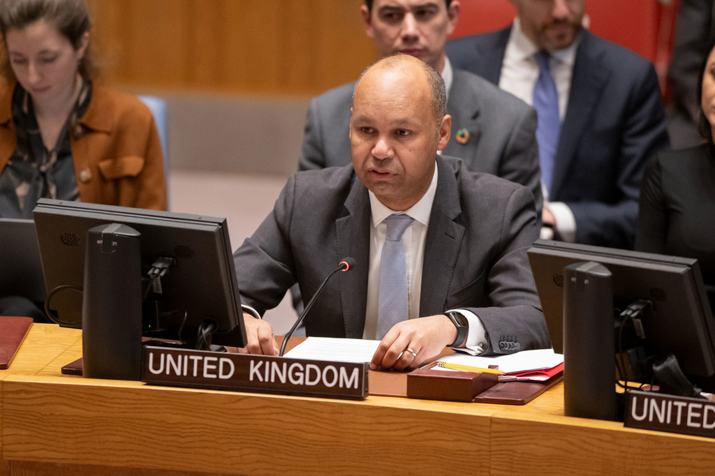 James Kariuki, Deputy Permanent Representative of the United Kingdom to the UN, addresses the Security Council meeting on the Red Sea.  