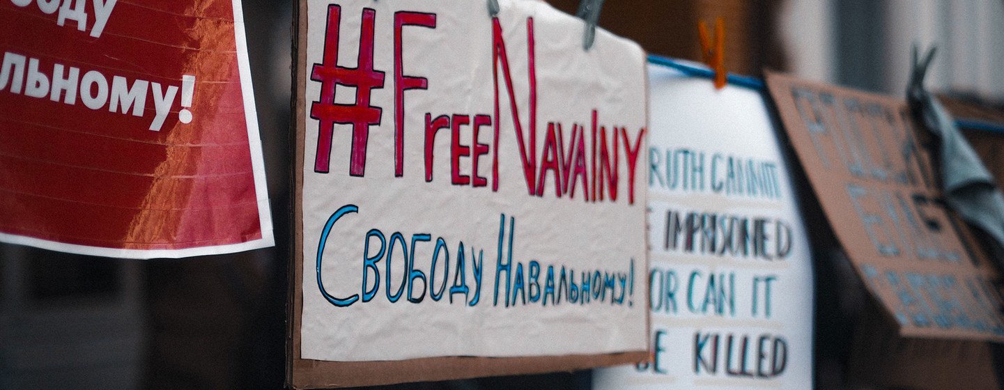 Une manifestation de soutien à Alexeï Navalny, à Londres, au Royaume-Uni.