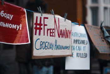 A demonstration in support of Aleksei Navalny takes place in London, UK. (file)