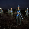 UN peacekeepers conduct a foot patrol along the Blue Line in southern Lebanon. 