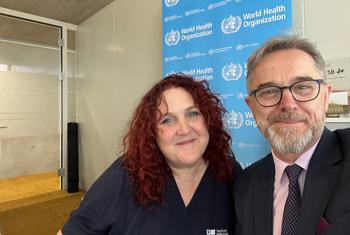 WHO’s Health Workforce Director Jim Campbell and Dr Emma O’Brien, Music Therapy Fellow and founder of Scrub Choir.