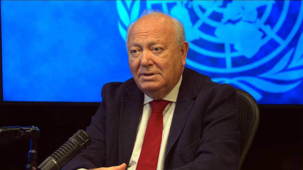 L’envoyé spécial de ONU, Miguel Ángel Moratinos, s’exprime lors d’un entretien avec ONU Info au siège de ONU .