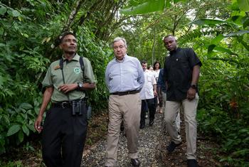 O secretário-geral António Guterres em visita a um resort natural e estação de pesquisa científica em Trinidad e Tobago (Foto de Arquivo)