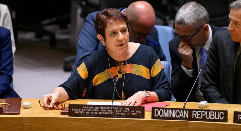 Special Representative María Isabel Salvador briefs the Security Council on the situation in Haiti.