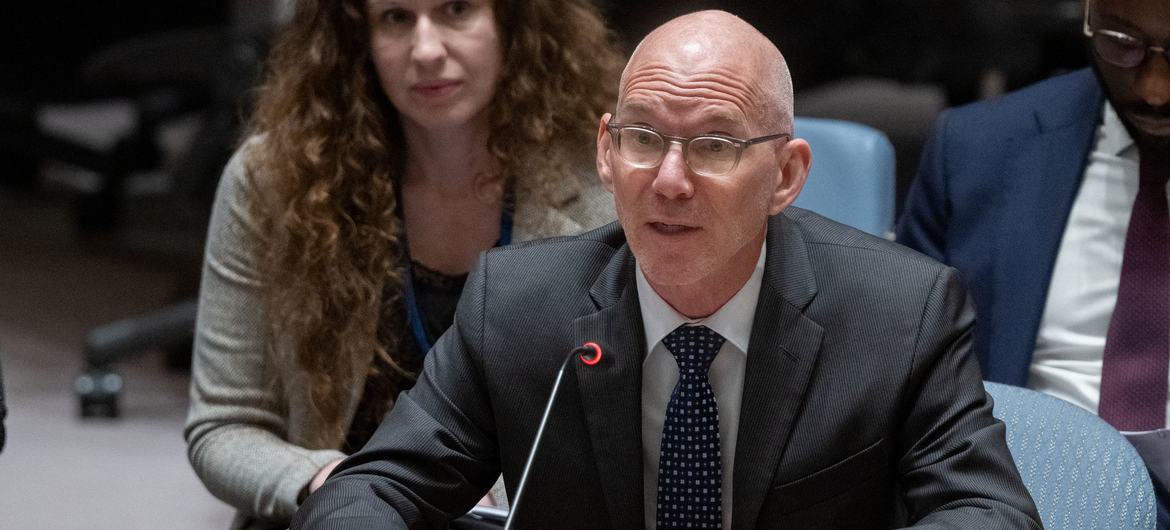 James Swan, Acting Special Representative for Somalia and Head of the UN Assistance Mission in Somalia, briefs the Security Council meeting on the situation in the country.