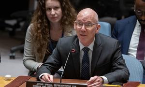 James Swan, Acting Special Representative for Somalia and Head of the UN Assistance Mission in Somalia, briefs the Security Council meeting on the situation in the country.