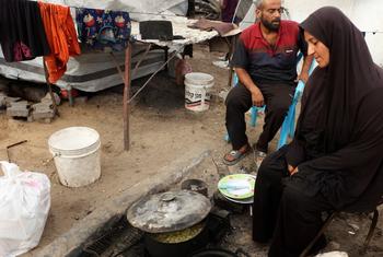 Una gazatí cocina legumbres. 