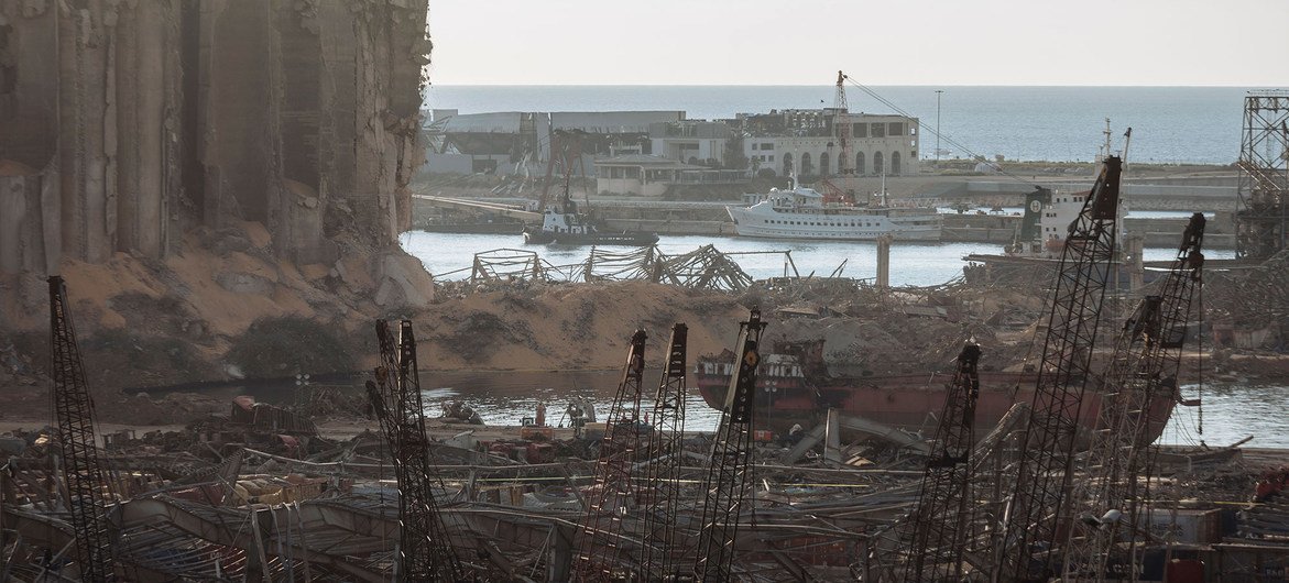 Le port de Beyrouth, au Liban, a été largement détruit par une double explosion le 4 août 2020.