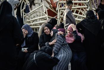 Palestinian women mourn the loss of a family member at Al-Nasser Medical Hospital in Khan Younis, southern Gaza. (file)