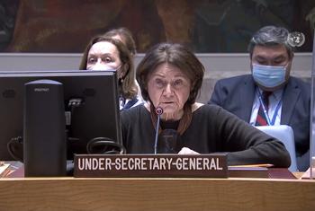 La cheffe des affaires politiques de l'ONU, Rosemary DiCarlo, lors d'une réunion du Conseil de sécurité sur l'Ukraine (photo d'archives).