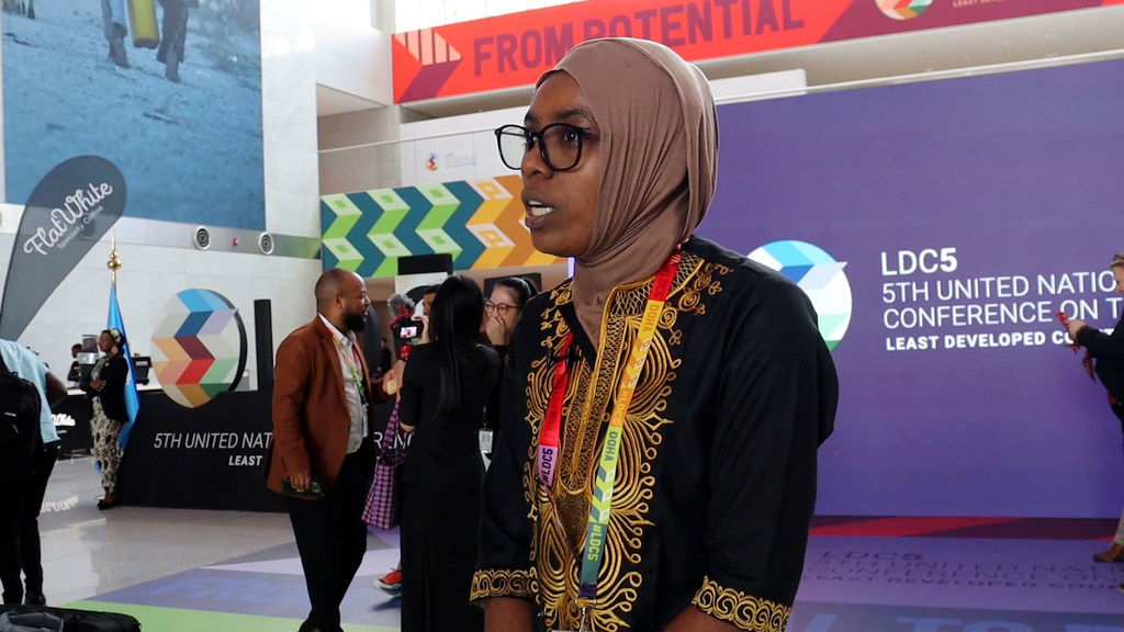 Armel Azihar Slyvania, a youth delegate from Comoros, speaks to UN News at the LDC5 Youth Forum in Doha, Qatar.