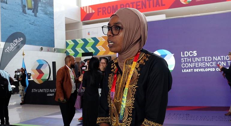 Armel Azihar Slyvania, a youth delegate from Comoros, speaks to UN News at the Youth Forum being held ahead of the LDC5 Confernece in Doha, Qatar.