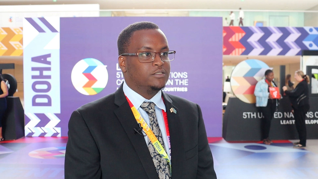Hamza Abdiwahab, a youth delegate from Somalia, speaks to UN News at the Youth Forum being held ahead of the LDC5 Conference in Doha, Qatar.