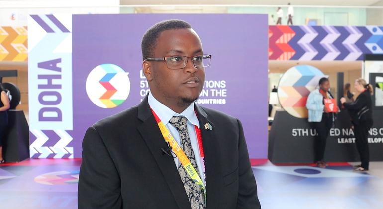 Hamza Abdiwahab, a youth delegate from Somalia, speaks to UN News at the Youth Forum being held ahead of the LDC5 Confernece in Doha, Qatar.