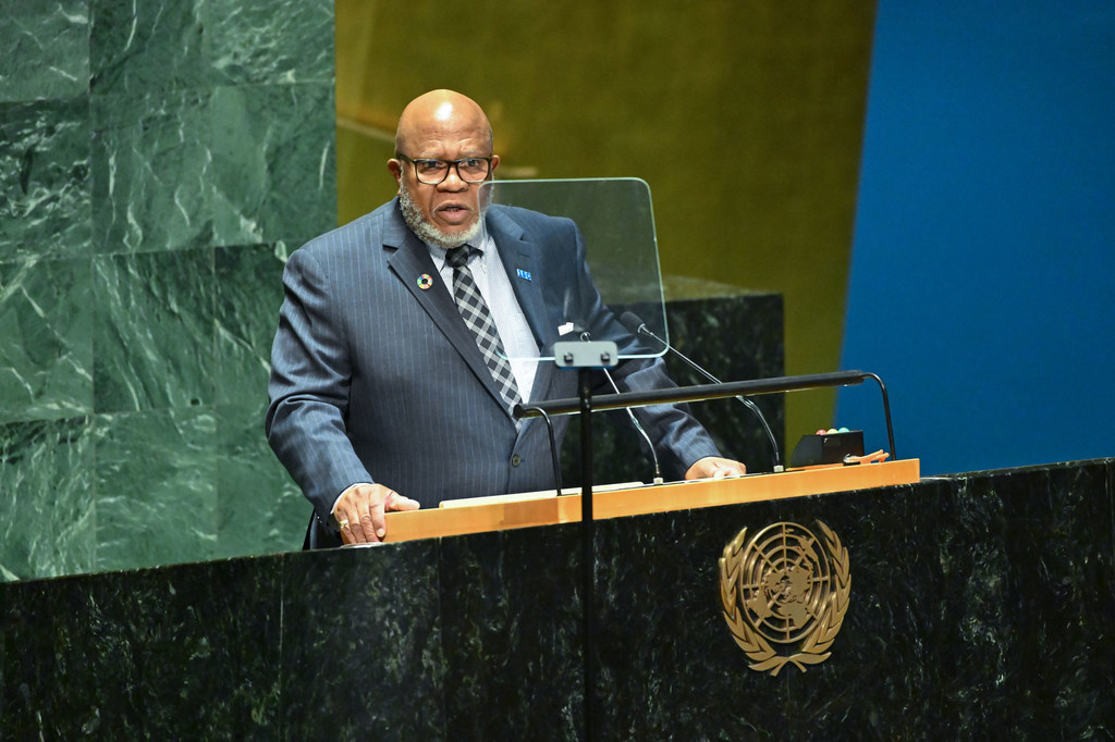 General Assembly President Dennis Francis addresses the resumed 10th Emergency Special Session meeting on the situation in the Occupied Palestinian Territory.