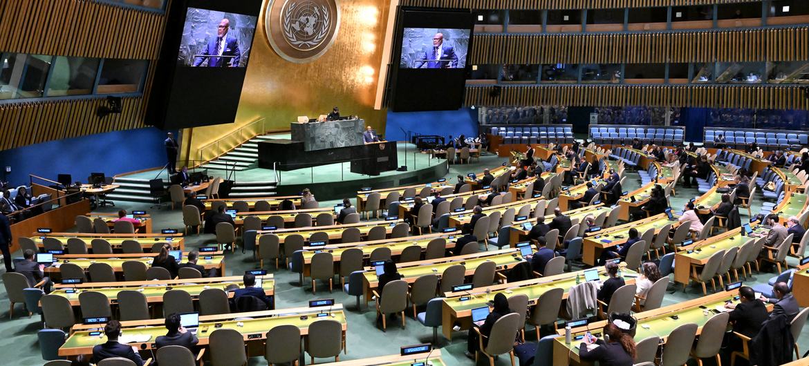 اقوام متحدہ کی جنرل اسمبلی کے ایک اجلاس کا منظر (فائل فوٹو)۔