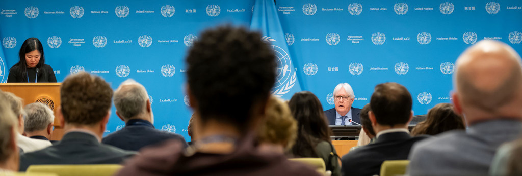 Martin Griffiths, secrétaire général adjoint aux affaires humanitaires et coordinateur des secours d'urgence, tient sa dernière conférence de presse en tant que coordinateur des secours d'urgence au siège des Nations unies.