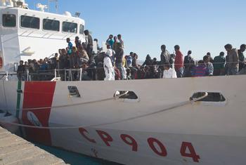 East African migrants who attempted to cross the Mediterranean Sea are rescued by the Italian navy in Sicily. (file)
