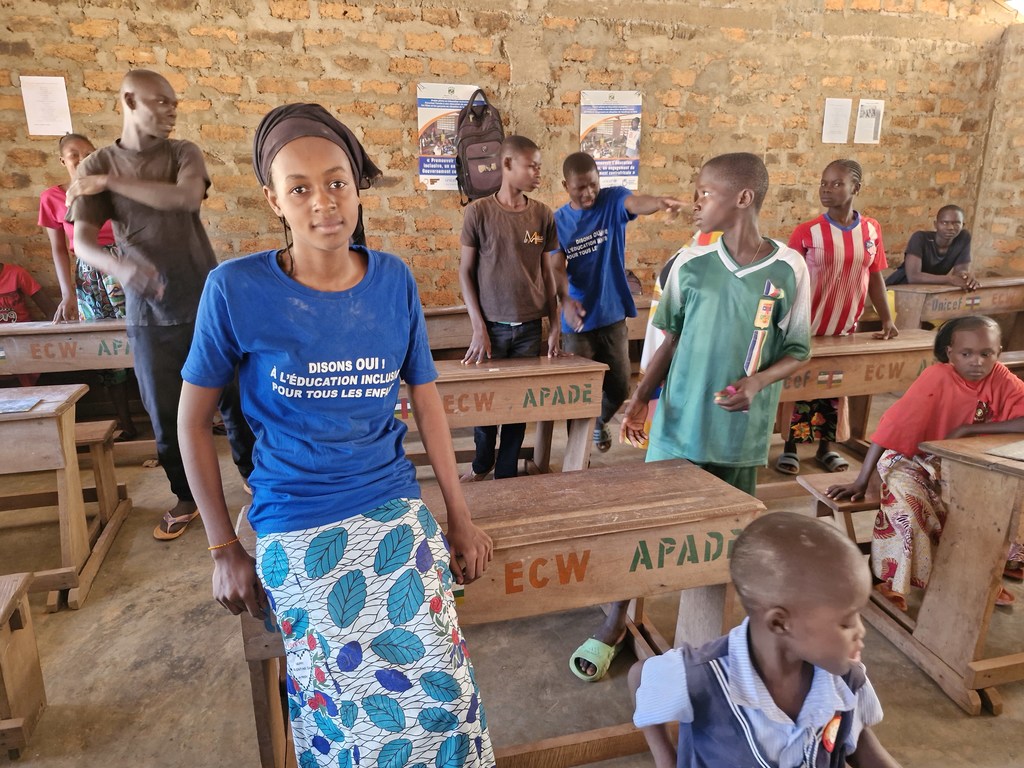Zénabou, a deaf teenager in the Central African Republic, in her classroom.