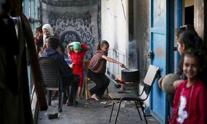 Palestinians shelter in an UNRWA school in central Gaza.