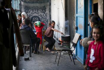 Palestinians shelter in an UNRWA school in central Gaza.