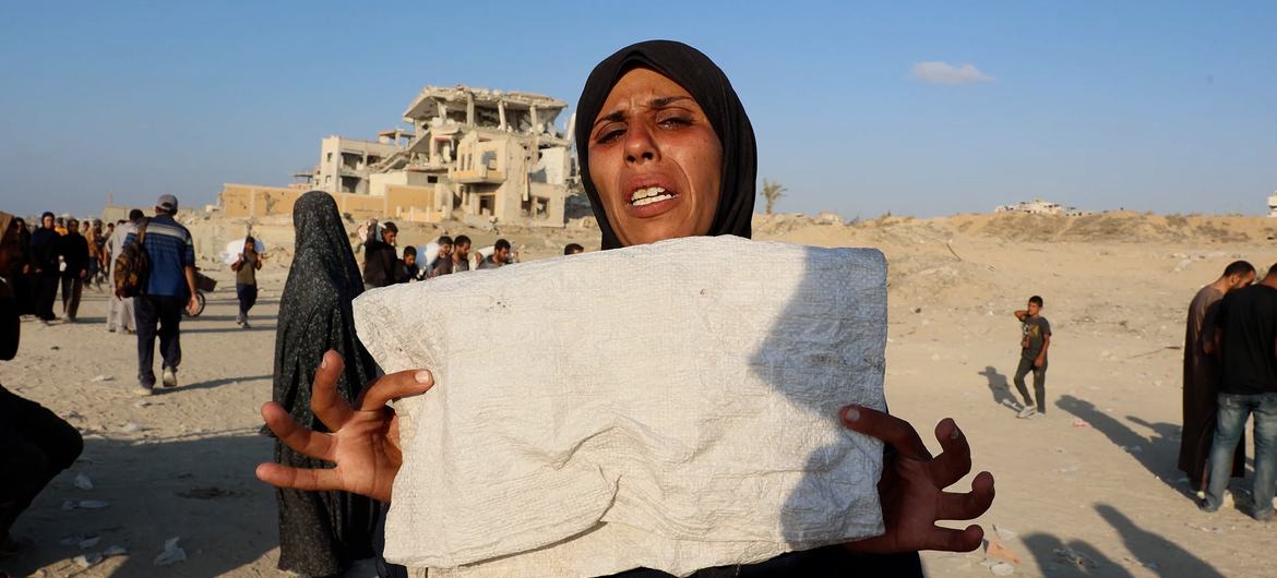 Abir Safi, a displaced woman from Al-Zaytoun neighbourhood. Abir Safi, a displaced woman from Al-Zaytoun neighbourhood.