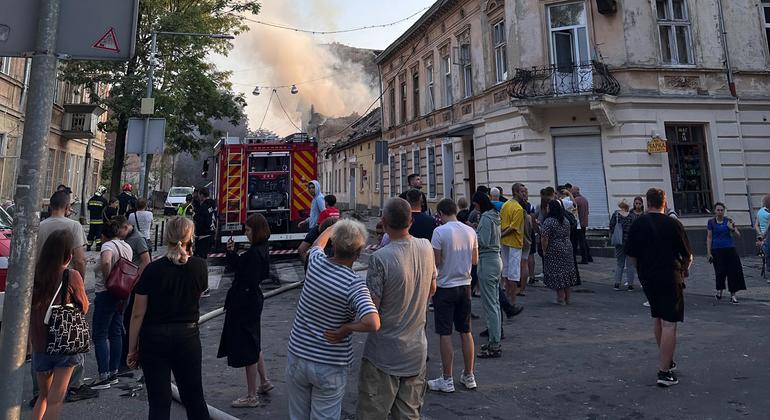 Buildings have been damaged by drone and missile attacks in the western Ukrainian city of Lviv.