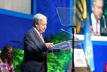 Le Secrétaire général de l'ONU, António Guterres, à l'ouverture d'une réunion ministérielle de la CNUCED à la Barbade.
