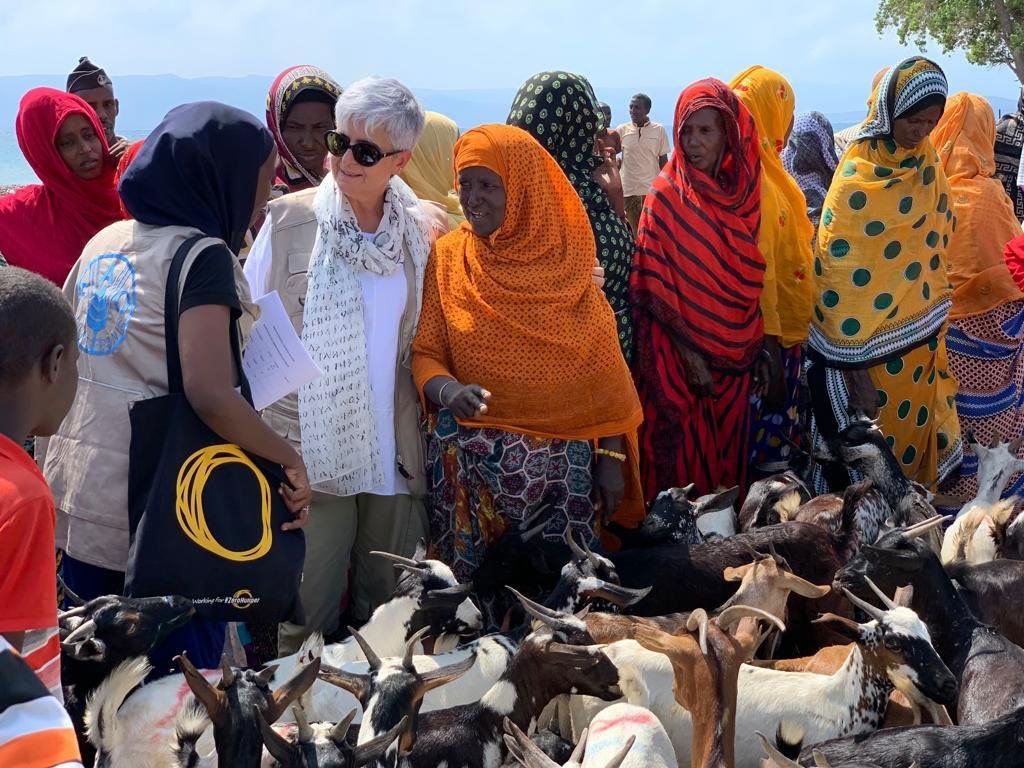 2019年，时任联合国驻吉布提驻地协调员的曼齐与女性农民们在一起。