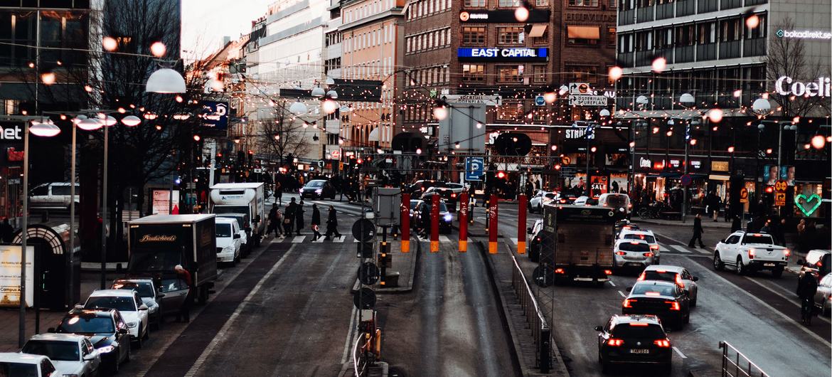 Street traffic in Stockholm, Sweden.