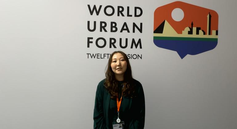 Mishka, a young researcher from Mongolia, attending the World Urban Forum in Cairo.