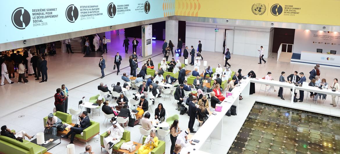 Participants mingle in one of the networking spaces at the World Summit.