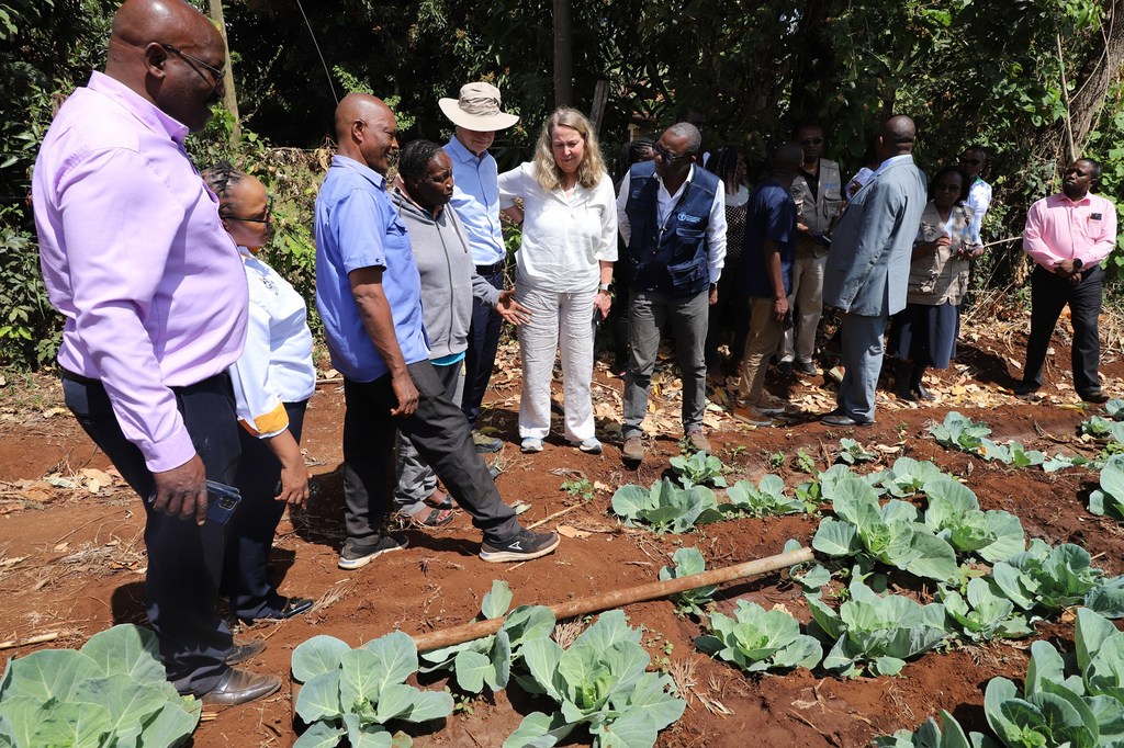 Maafisa wa FAO wakimbelea mkulima aliyejisajili chini ya mradi wa KIAMIS huko kaunti ya Kirinyaga nchini Kenya.