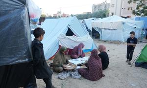 Internally displaced people rest at a camp in Khan Younis, in the south of Gaza. (file)