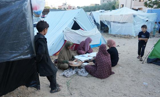 Internally displaced people rest at a camp in Khan Younis, in the south of Gaza. (file)